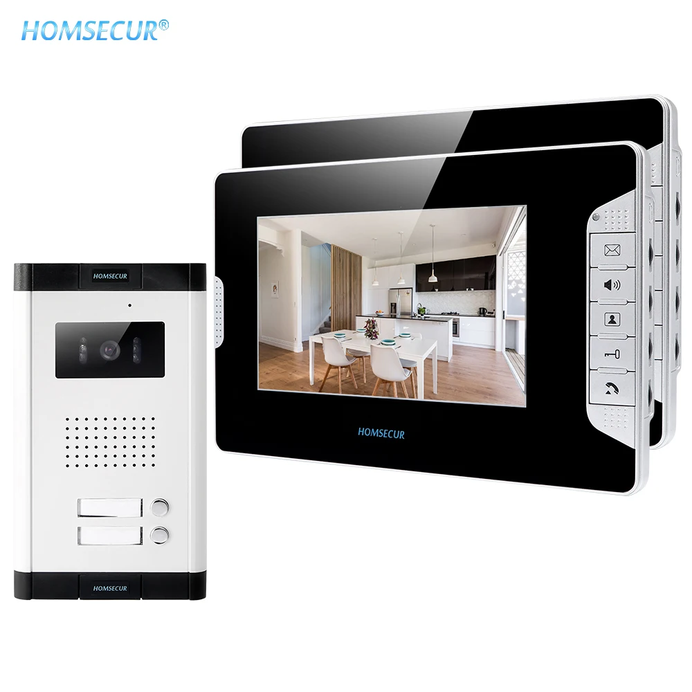 HOMSECUR 2 Units Apartment Wired Video Door Phone 7\ Fashionable Monitor 700TVL Camera 520C-2+V70E-B