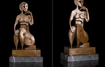 

Art Deco Sculpture Abstract Woman Lady Thinking Bronze Statue Signed
