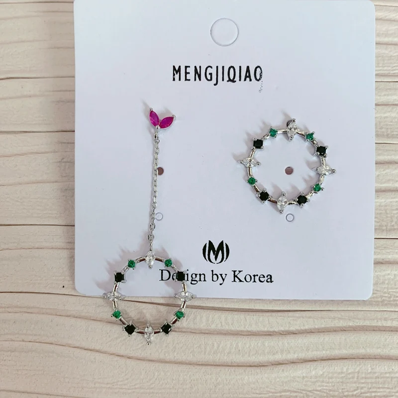 MENGJIQIAO новые корейские микро серьги с цирконием в форме сердца асимметричные серьги для женщин Dliecate Букле д 'ореиль ювелирные изделия для ушей