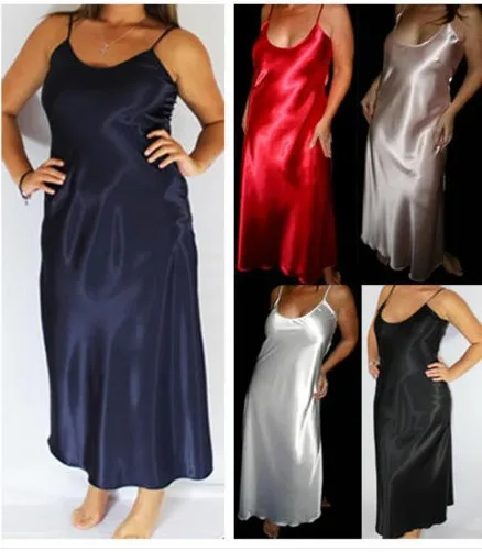 2018 summer Plus Size 3XL Women Long Nightwear Faux Silk Satin Night Dress Girls Sleepwear Nightgown Nightdress sexy lingerie