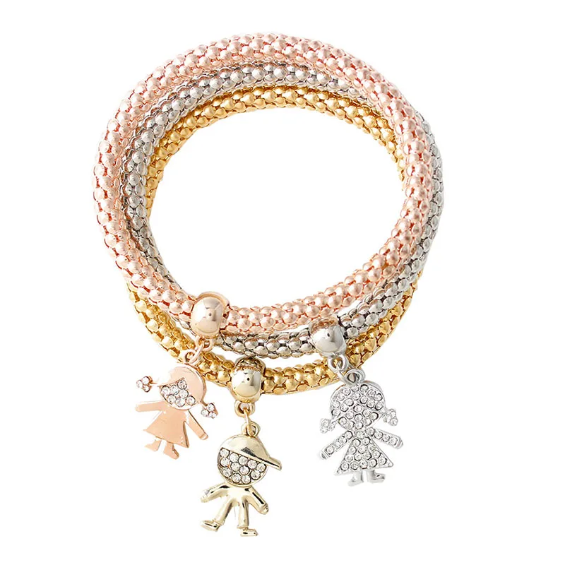 

3Pcs/set Metal Cute kids Pendant Bracelet Crystal Popcorn Bracelets Rose Gold Silver Color Bangles For Women Jewelry FSPSL133