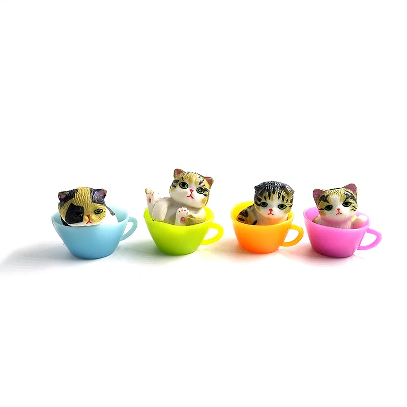 4 шт. чашка кошка котенок фигурка маленькое животное модель миниатюрный