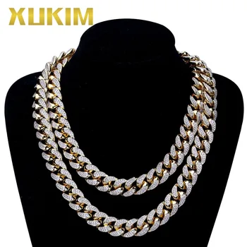 

Xukim Jewelry Punk 13mm AAA CZ Iced Out Gold Color Miain Curb Cuban Necklace Chain Hip Hop Jewelry Mens Necklace