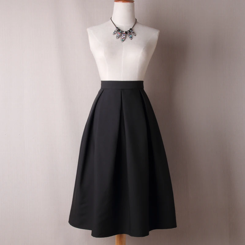 Базовая однотонная летняя плиссированная юбка миди, женская черная бальная юбка с высокой талией, винтажная Женская рабочая одежда, женские юбки Saia S8531