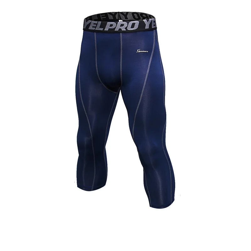 Queshark профессиональные мужские Компрессионные спортивные укороченные колготки брюки быстросохнущие термобелье для бега йоги фитнес Леггинсы Брюки - Цвет: Deep Blue