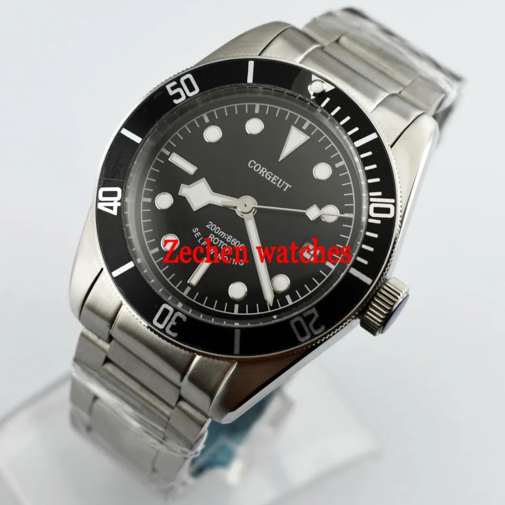 

Corgeut 41mm mens watch Luminous hand Black Automatic Men's Stainless Steel Wrist Watch