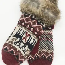 Корейская версия милых зимних перчаток женские двойные бархатные теплые шерстяные перчатки с рисунком лося пара вязаных перчаток Finge
