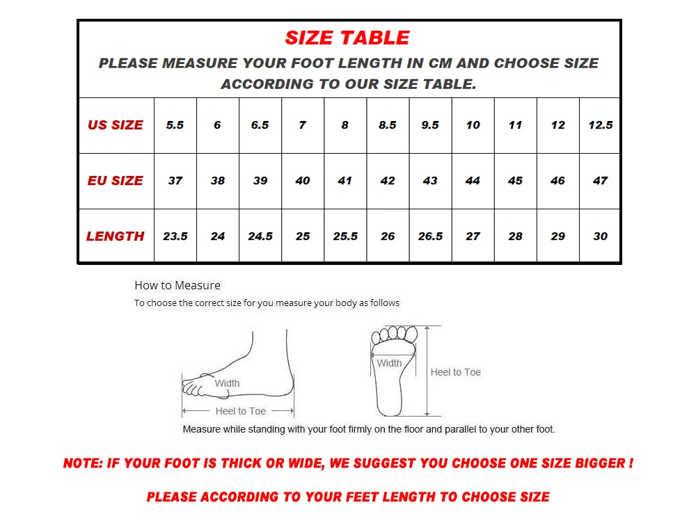 SIZE TABLE