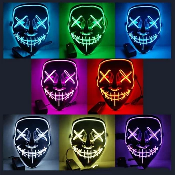 

High quality Motorcycle mask Halloween LED face shield The Purge Mascara Led Mask Light Up Neon Skull Mask Party Glow In Dark