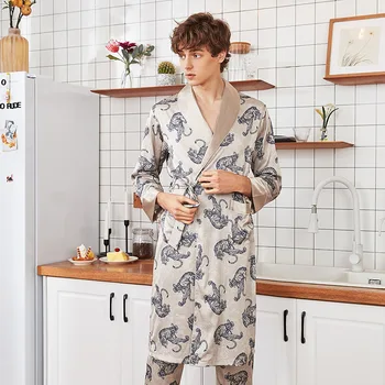 

Fashion Men's Summer Kimono Robe Bath Gown Casual Silky Home Wear Male Nightgown Sleepwear Sleepshirts Pijama Mujer L-XXL