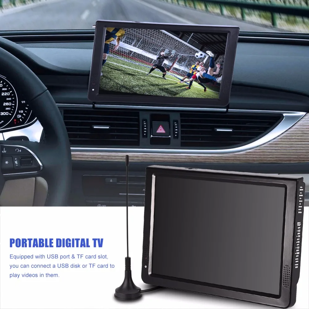 12 inch Dual Speak Portable TV 110V-240V ATSC 16:9 Digital Car TV 1080P HD Video Player Built-in 1500Mah Batteries Free Shipping