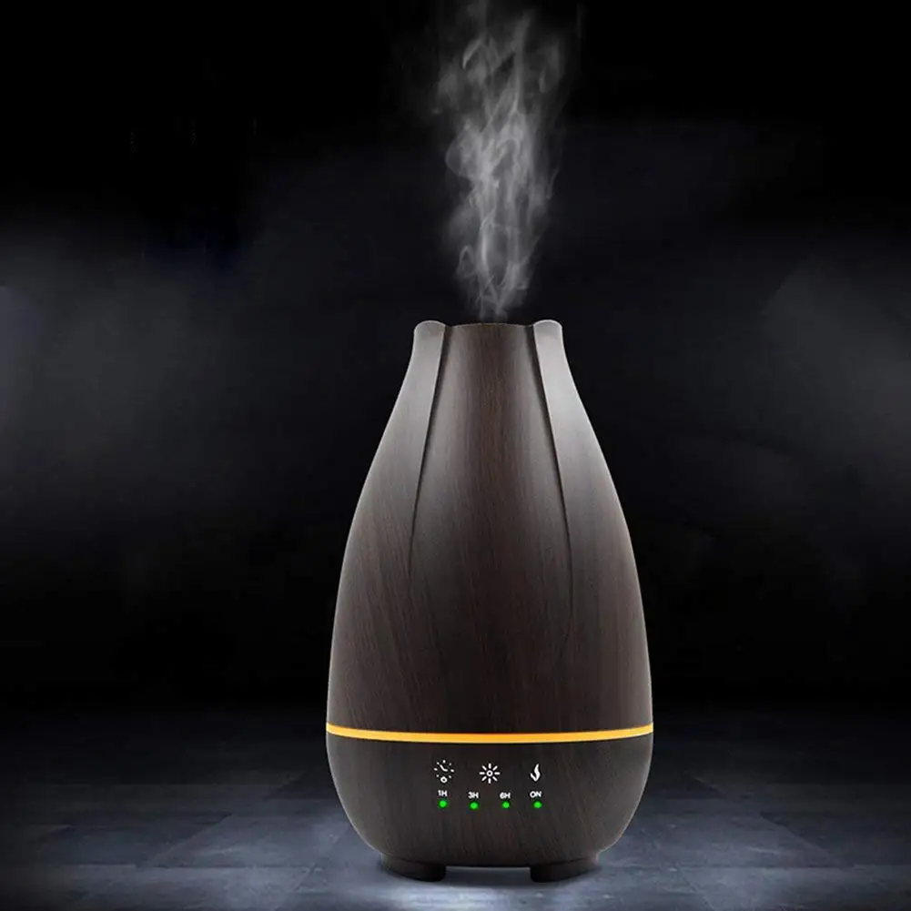 

500ML Diffuser LED Lights Ultrasonic Aromatherapy Essential Oil Spray Wood Grain Black Air Humidifier Apply EU plug