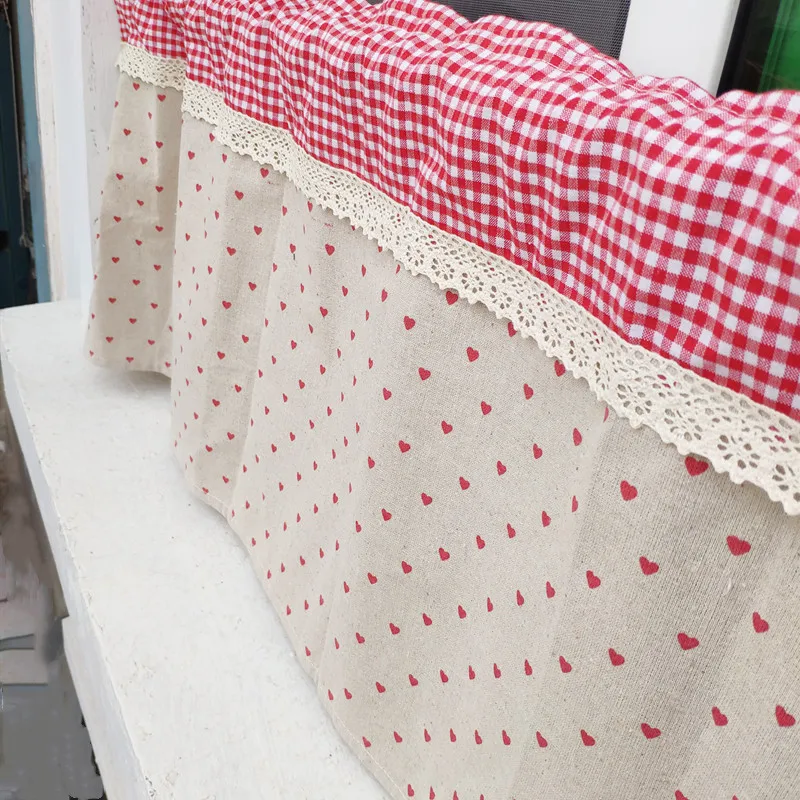 

JUYANG. New red plaid linen short curtain. Rustic coffee curtains. Shade curtain. Lace cabinet curtains.