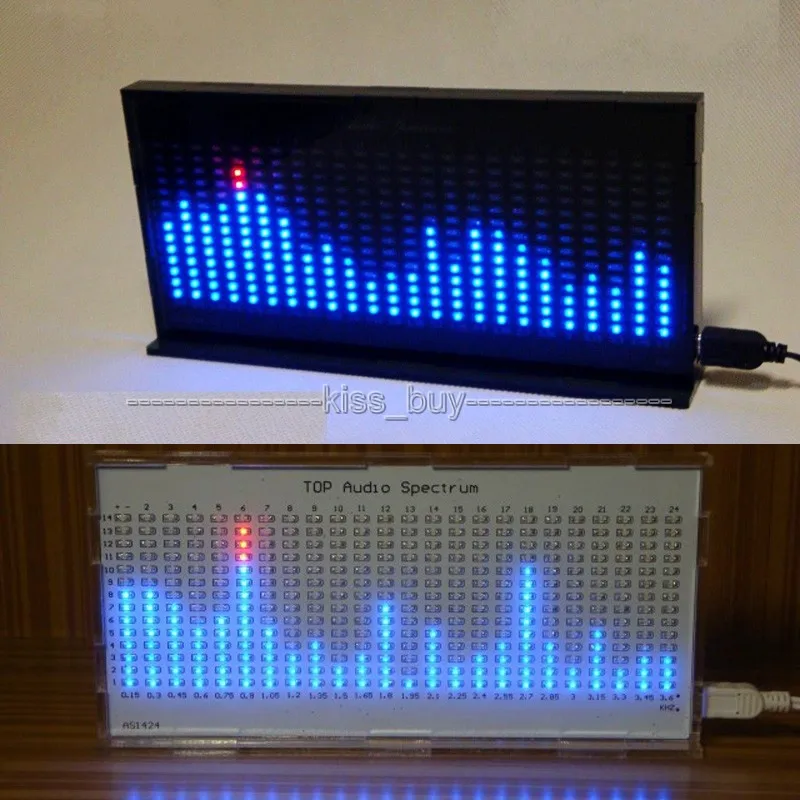 DIY KIT AS1424 цифровой измеритель уровня аудио светодиодный дисплей мигающий музыкальный анализатор индикатор спектра для mp3 Усилитель мощности черный