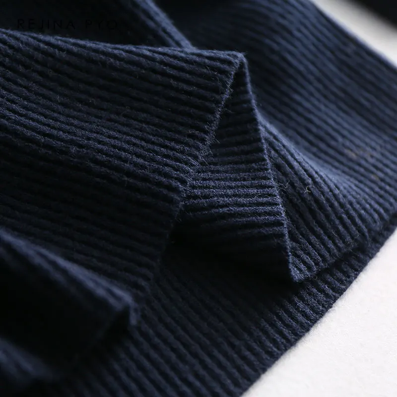 REJINAPYO Женский Свободный Повседневный однотонный вертикальный вязаный свитер с круглым вырезом размера плюс пуловер с открытыми плечами женский удобный свитер