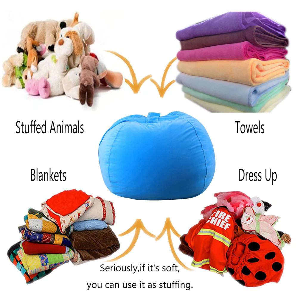 

Kids Stuffed Animal Plush Toy Storage Bean Bag Soft Pouch Stripe Fabric Chair Storage Organizer Box Pouches Sorting Bag #X