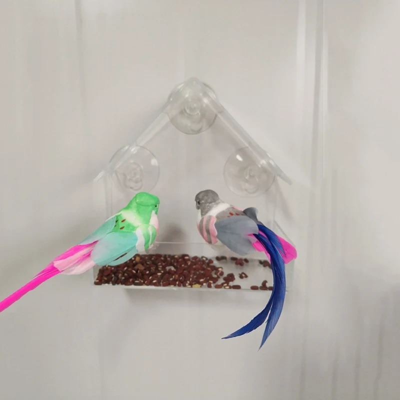 Прозрачный тип адсорбции дом форма кормушка для птиц инновационный всасывающий кормушка-чашка