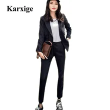 Jassion& rausy Корейская Осенняя мода брюки куртка тонкие брюки темперамент чистый черный цвет элегантный женский тренд костюм леди