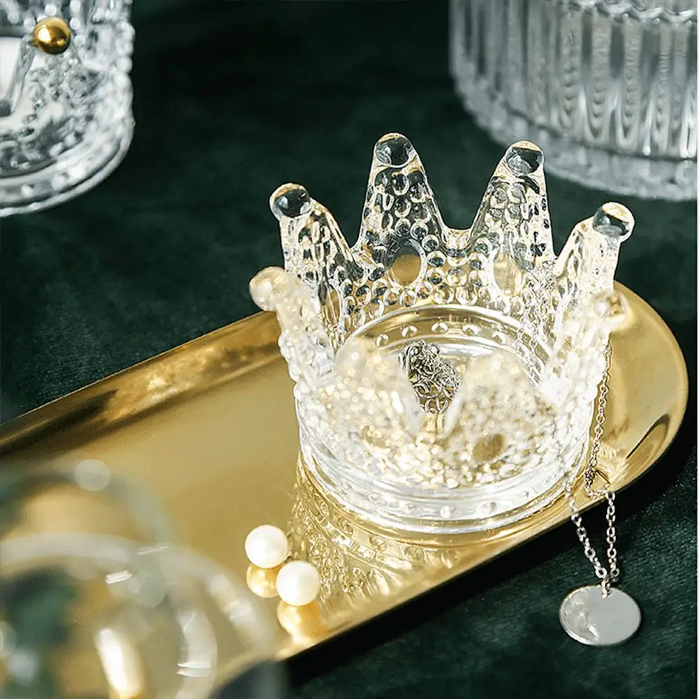 TPFOCUS Cute Crown Shape Glass Embossment Candlestick Decoration Necklace Ring Storage Plate