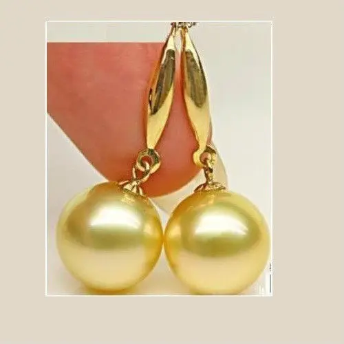 

PERFECT ROUND NATURAL AA+9-10MM AUSTRALIAN SOUTH SEA GOLDEN PEARL EARRING