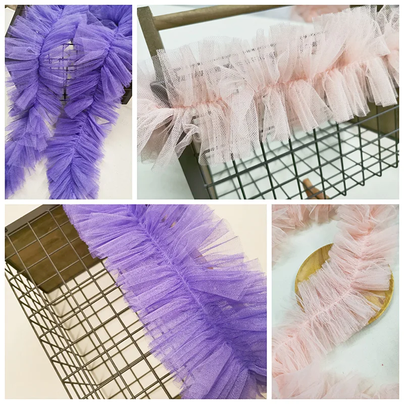 5Yards Pink Pleated Lace Trim Bubble Skirt Ruffle Mesh Ribbon Gathered Fabric Accessories Tutu Wedding Decoration | Дом и сад