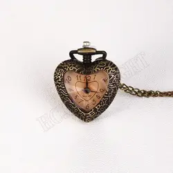 Винтаж бронза сладкий любящее сердце Форма Тони прозрачная кварцевые фоб карманные часы кулон Цепочки и ожерелья цепь Для женщин леди