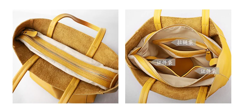 Women Luxury Bag Casual Tote Female Lemon Yellow Fashion Shoulder Handbag Lady Cowhide Genuine Leather Shoulder Shopping Bag