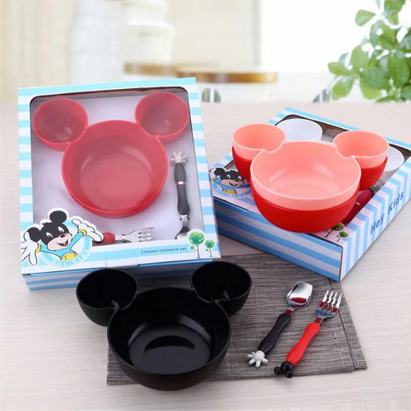 

3 pcs/Set Lovely Kitchen Tableware Cartoon Mickey Bowl Fork Lattice Fruit Fast Food Dishes