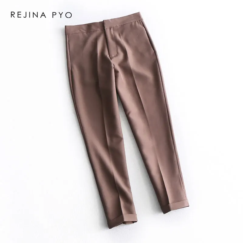 

REJINAPYO Office Lady High Quality Straight Casual Ankle-Length Pant Female Fashion All-match Crimping Autumn Pants Trouser