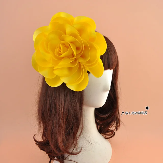 High Quality Big Satin Flower Hair Clip For WOmen Fashion WIne Red Yellow Blue Green Party Women Wedding Flower Hair Accessories