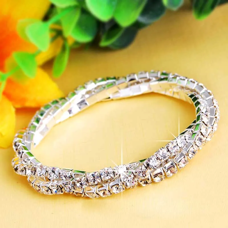 

TREAZY Silver Color Bridal Crystal Bangles Bracelets For Women Stretchy Twisty Bracelet Bridesmaid Wedding Jewelry Accessories
