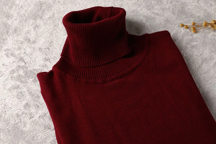 Kumeiya, женский зимний свитер, осенняя водолазка, пуловеры, женские свитера, базовый женский черный вязаный женский джемпер с длинным рукавом - Цвет: wine red