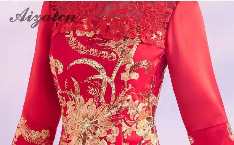 Новинка, Красное Кружевное платье Ципао с пайетками, современное оригинальное платье невесты, винтажное платье Qi Pao, женское китайское свадебное платье, халат Ципао