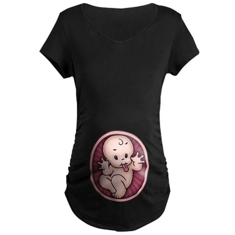 Telotuny Одежда для беременных женщин Одежда для беременных с круглым вырезом и принтом футболки с короткими рукавами Топы для беременных