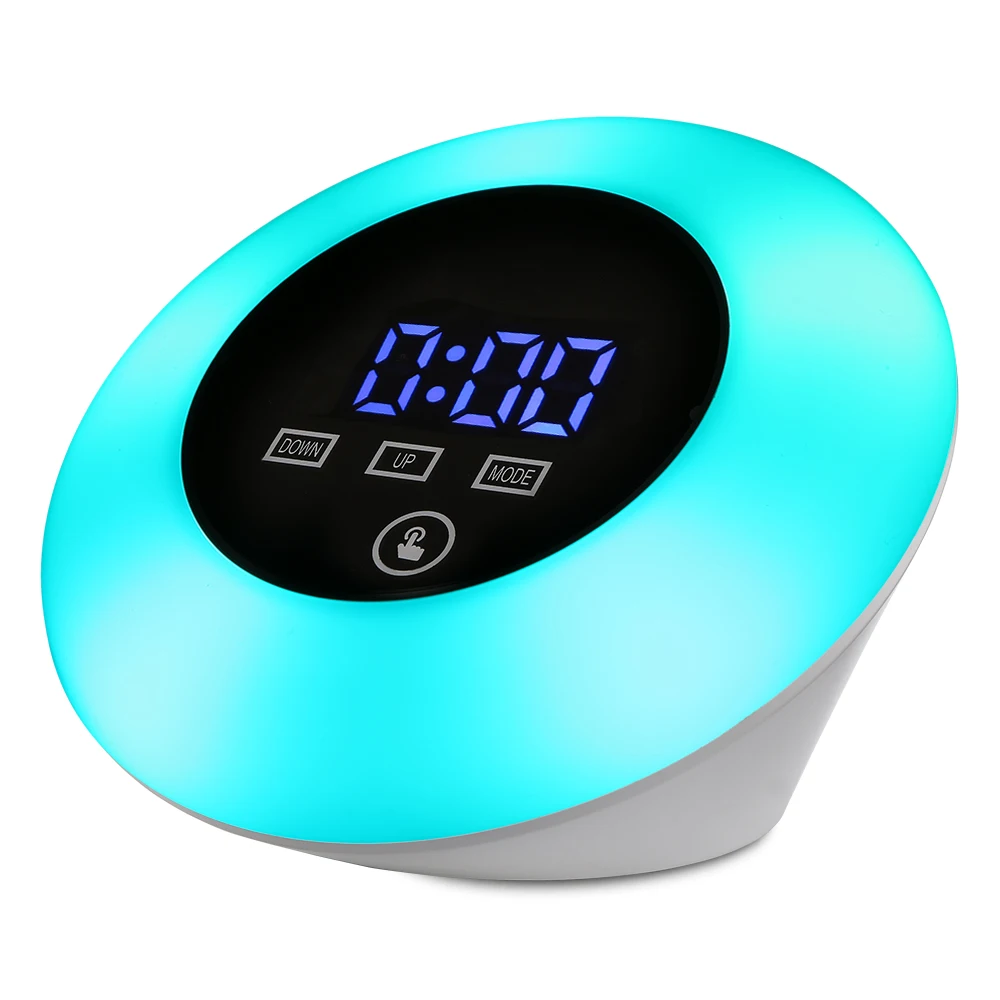New LED Mirror Alarm Clock Touch Screen Snooze Temperature Display RGB