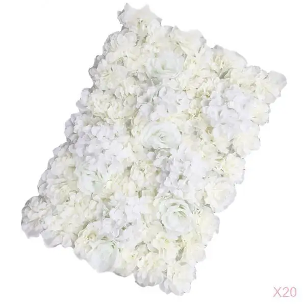Pack of 20 Artificial Silk Rose Hydrangea Flower Wall Panels Cream 40x60cm