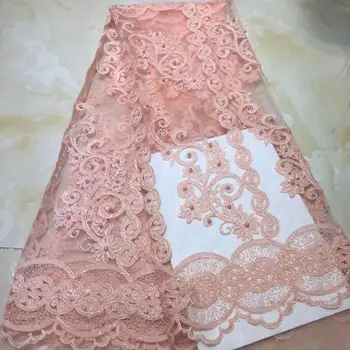 

Peach african lace fabric 2019 high quality lace french mesh fabric with sequins beads nigerian swiss lace fabrics for dress