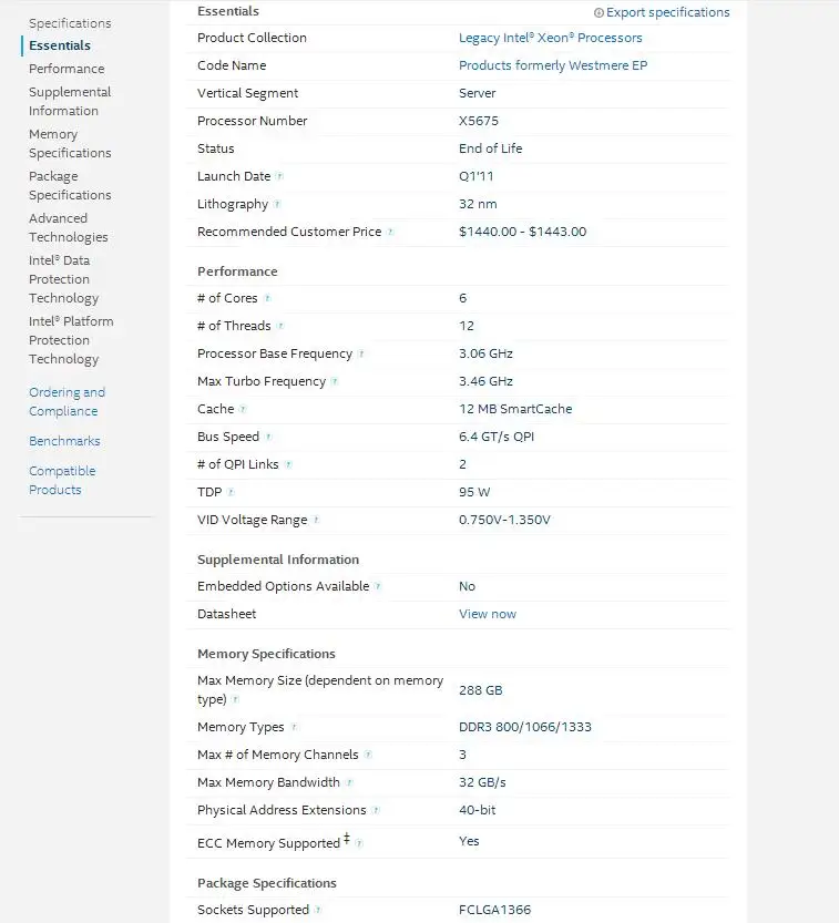 Процессор Intel Xeon X5675/3,06 ГГц/LGA1366/12 МБ L3 95 Вт кэш-память/шесть ядер/серверный ЦП