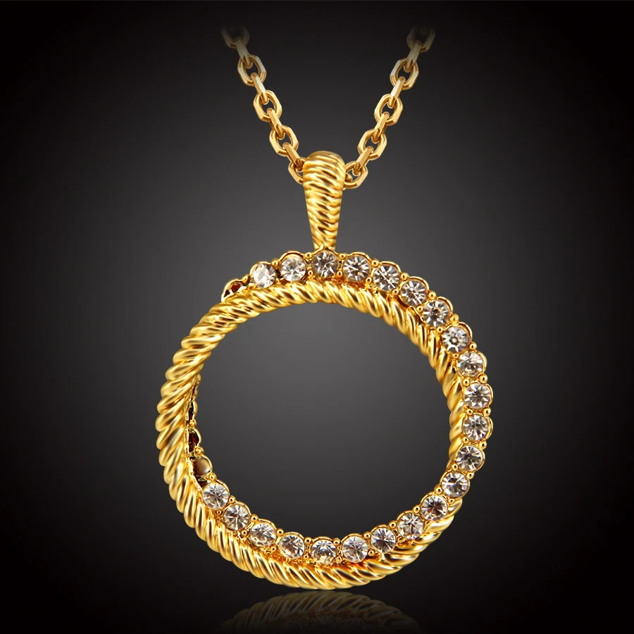 Fashion Simple Round Circle Crystal Rhinestone 18K Gold Chain Long Necklaces & Pendants Classic