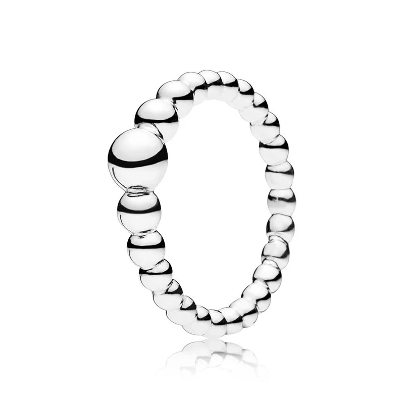 

MYBEBOA 100% 925 Sterling Silver String of Beads Ring, Clear CZ Silhouette Ring for Women Engagement Jewelry