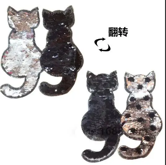 

2018 New Cat Reversible Change Color Sequins Sew On Patches For Clothes DIY Patch Applique Bag Clothing Coat Jeans Craft