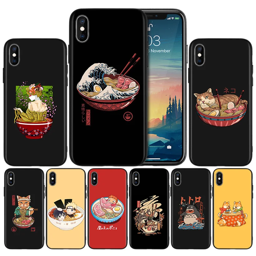 

Great Ramen Wave Japan Soft TPU Black Silicone Case Cover for iPhone 7 8 XS Max XR X 6 6S 5 5C 5S SE Plus