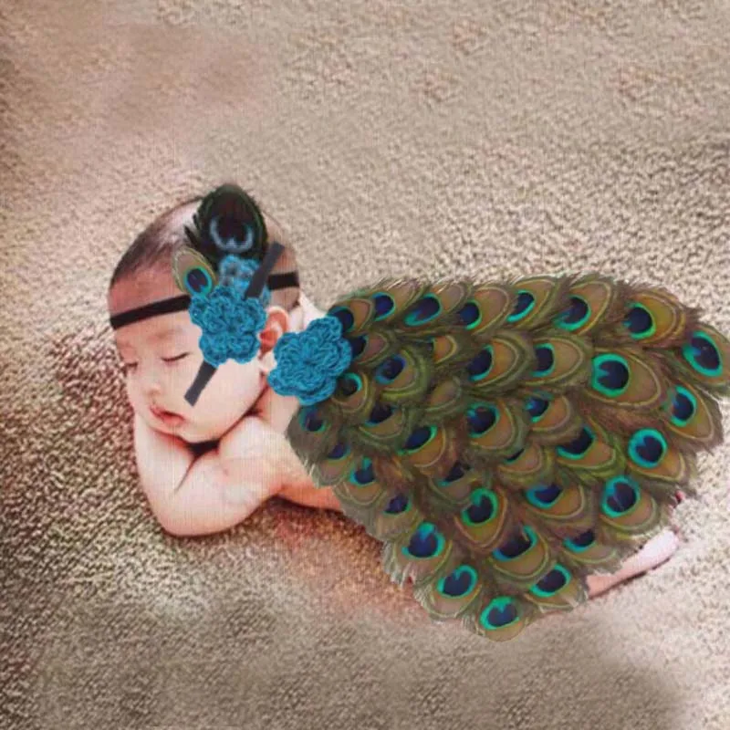 Newborn Baby Peacock Photo Photography Prop Costume Headband Hat Clothes 