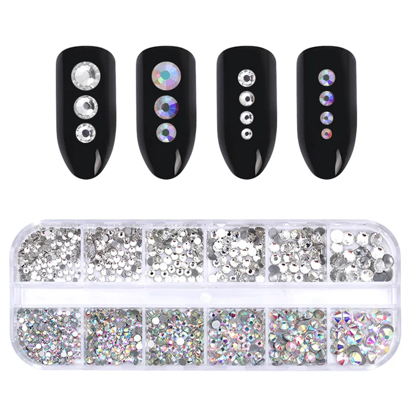 1 Box AB Color Nail Art Rhinestone Gold Silver Clear Flat Bottom Multi-size Dried Flowers Manicure DIY Nail Art 3D Decoration