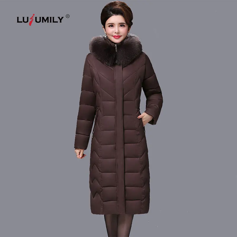 Lusumily, высокое качество, женская зимняя куртка, теплая, толстая, верхняя одежда, хлопок, пальто с меховым воротником, женский, размера плюс, 6xl, пуховик