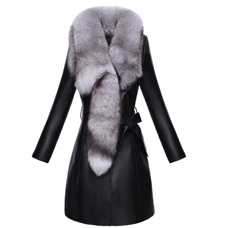 YAGENZ женская кожаная куртка большого размера, Высококачественная куртка из искусственной кожи, зимнее меховое пальто, пальто с воротником из лисьего меха, гарантия качества 602 - Цвет: Black