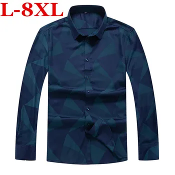 

plus size 8XL 7XL men spring casual slim green printed cotton long sleeve shirt men mixing color brand European style shirts new