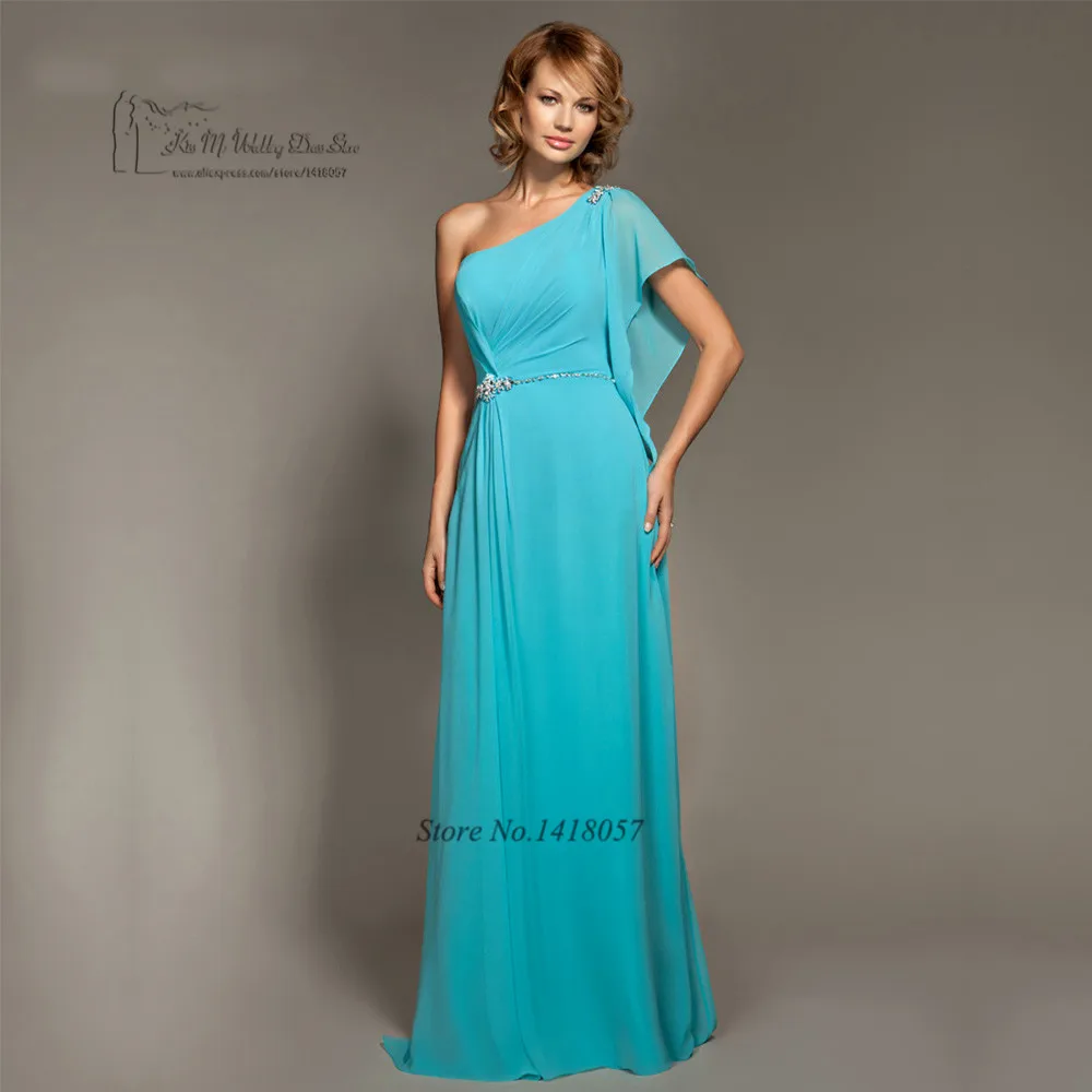 2017 Turquoise Blue Bridesmaid Dresses Long One Shoulder Crystals