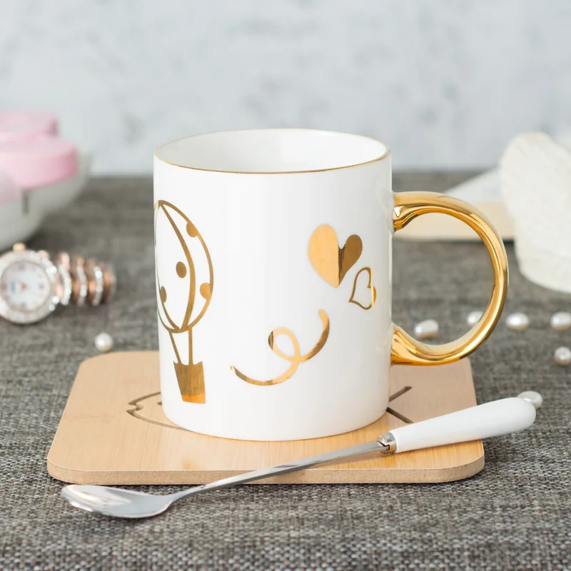 Европейский Романтический стиль костяного фарфора проследить дизайн в золотом завтраке чашка с кружкой для молока Золотая буква край мелкобуржуазная кофейная чашка - Цвет: SKU6