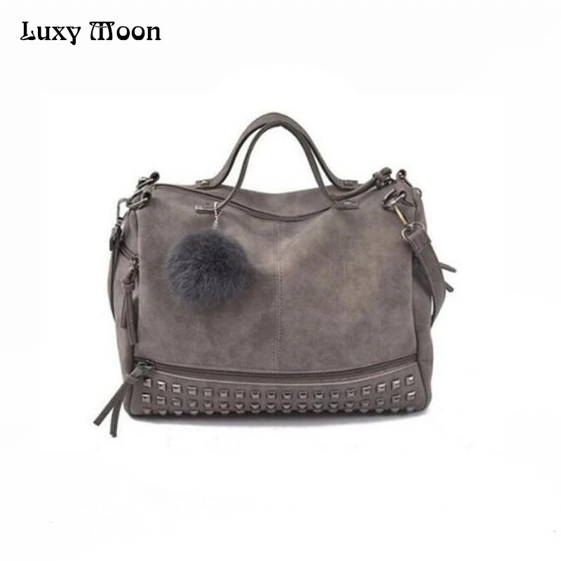 برشام فرك جلد حقيبة يد خمر Rvites النساء حقيبة كتف الأزياء حقيبة مزيّنة بشريط جلدي أكبر أعلى-حقائب بيد مومياء حزمة